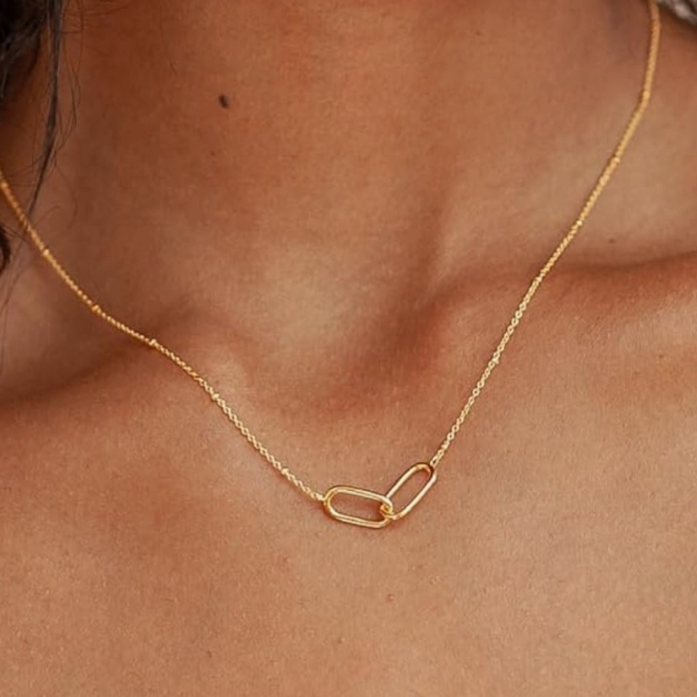 Gold Necklace for Women Trendy 14K Gold Plated Dainty Paper Clip Necklace - Picture 2 of 7